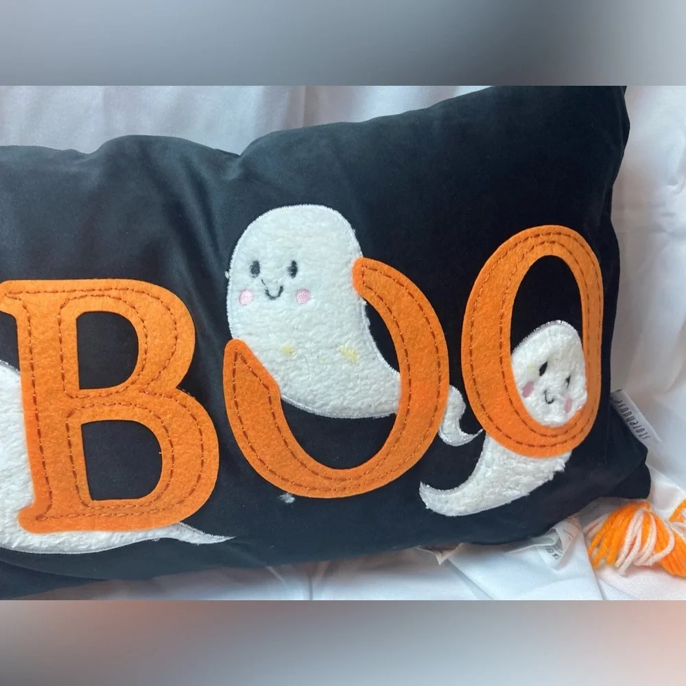 Storehouse Hey Boo Velvet Halloween Pillow